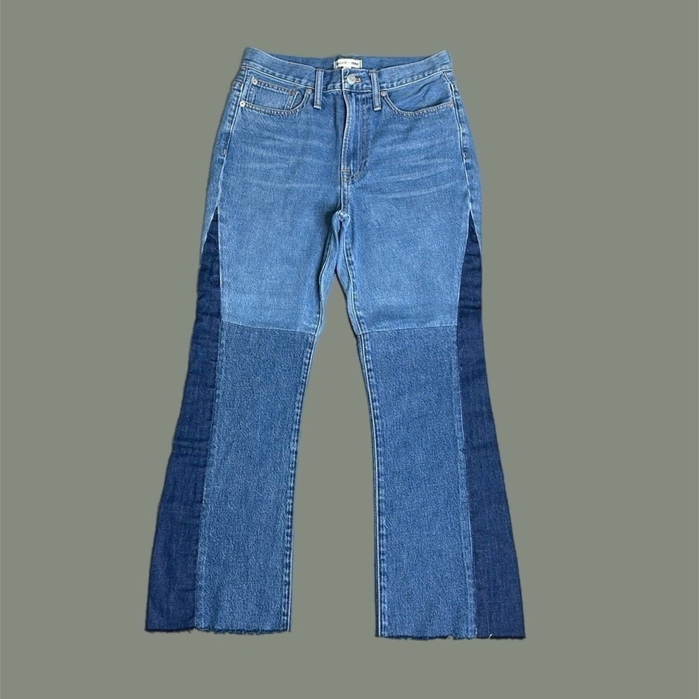 NEW Madewell x ISKO Patchwork Rigid Frayed Flare Jeans Sz 26 - Picture 3 of 13